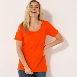 T-Shirt En Topje<Blancheporte Effen T-shirt in biokatoen met ronde hals, eco-verantwoord oranje