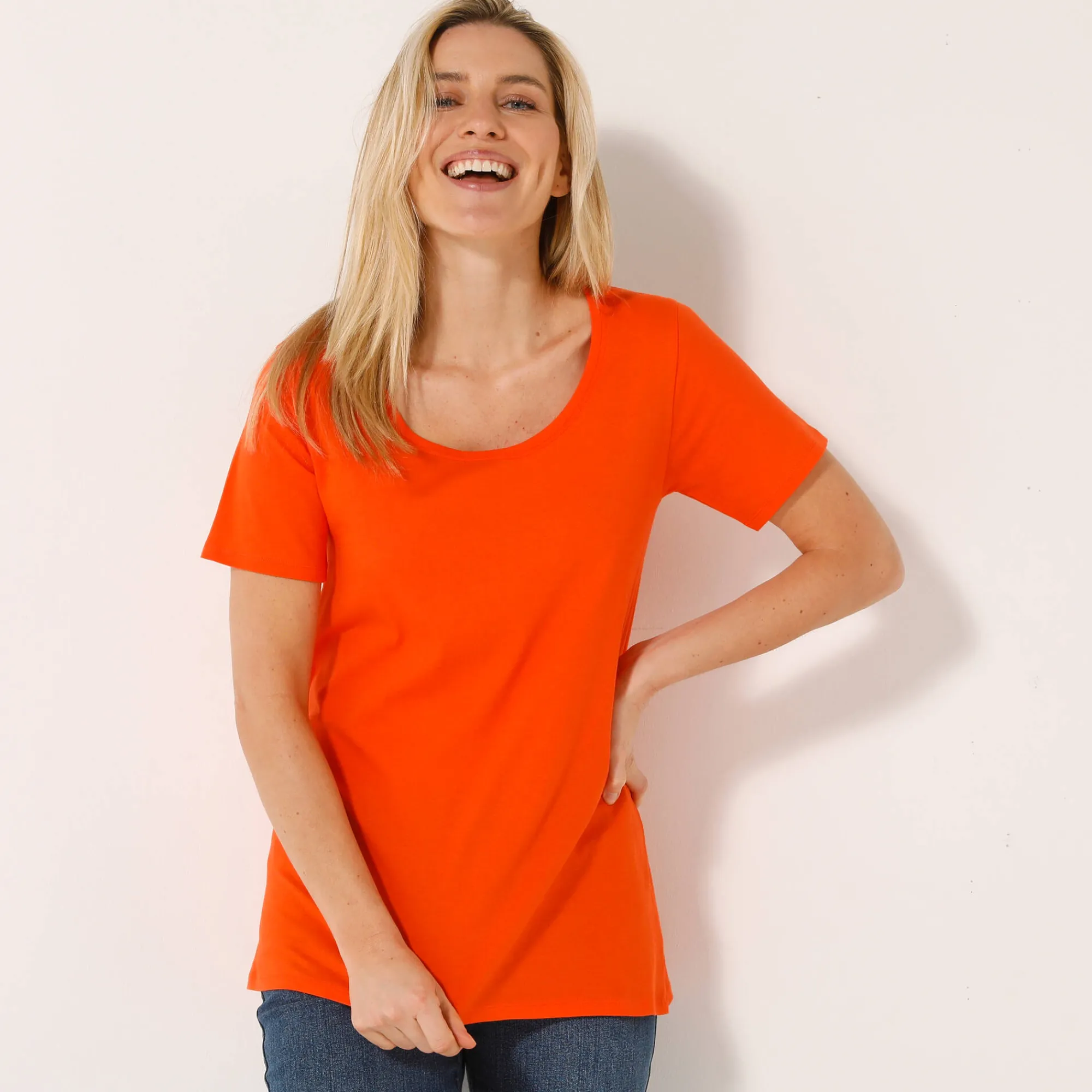 T-Shirt En Topje<Blancheporte Effen T-shirt in biokatoen met ronde hals, eco-verantwoord oranje