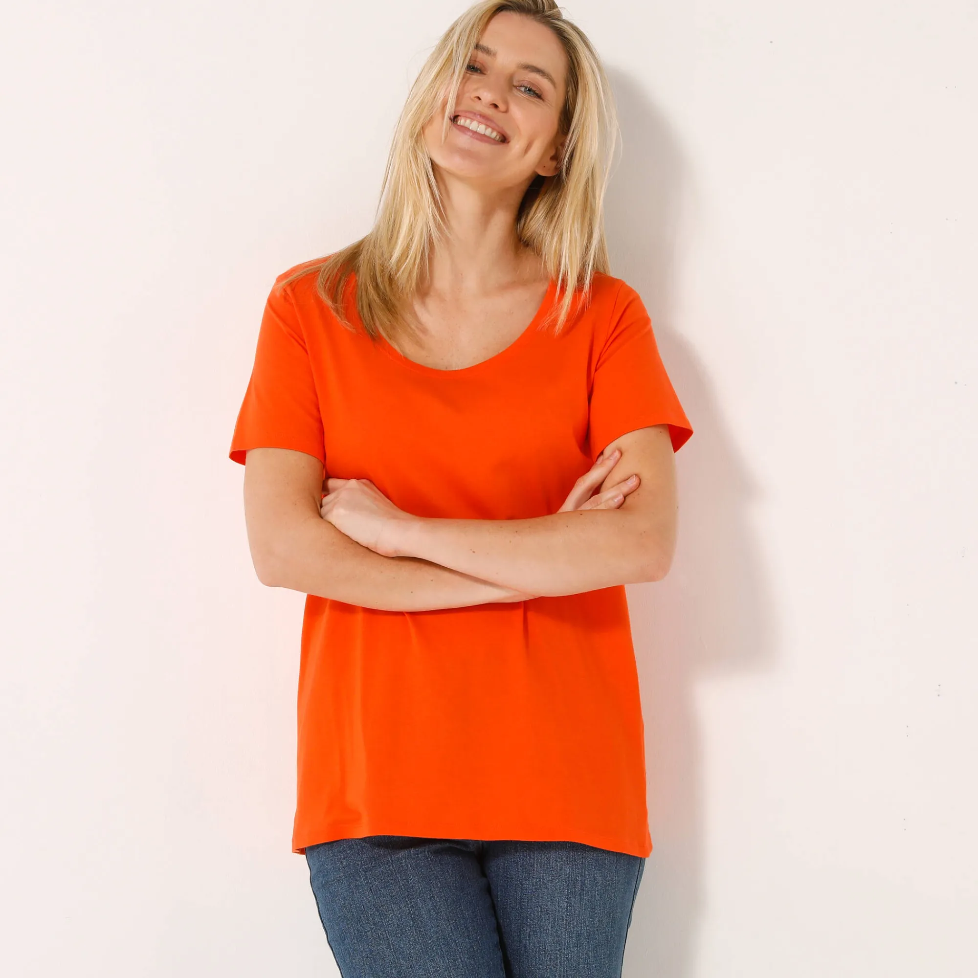T-Shirt En Topje<Blancheporte Effen T-shirt in biokatoen met ronde hals, eco-verantwoord oranje
