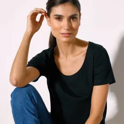 T-Shirt En Topje<Blancheporte Effen T-shirt in biokatoen met ronde hals, eco-verantwoord zwart