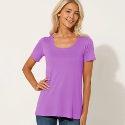 T-Shirt En Topje<Blancheporte Effen T-shirt in biokatoen met ronde hals, eco-verantwoord violine