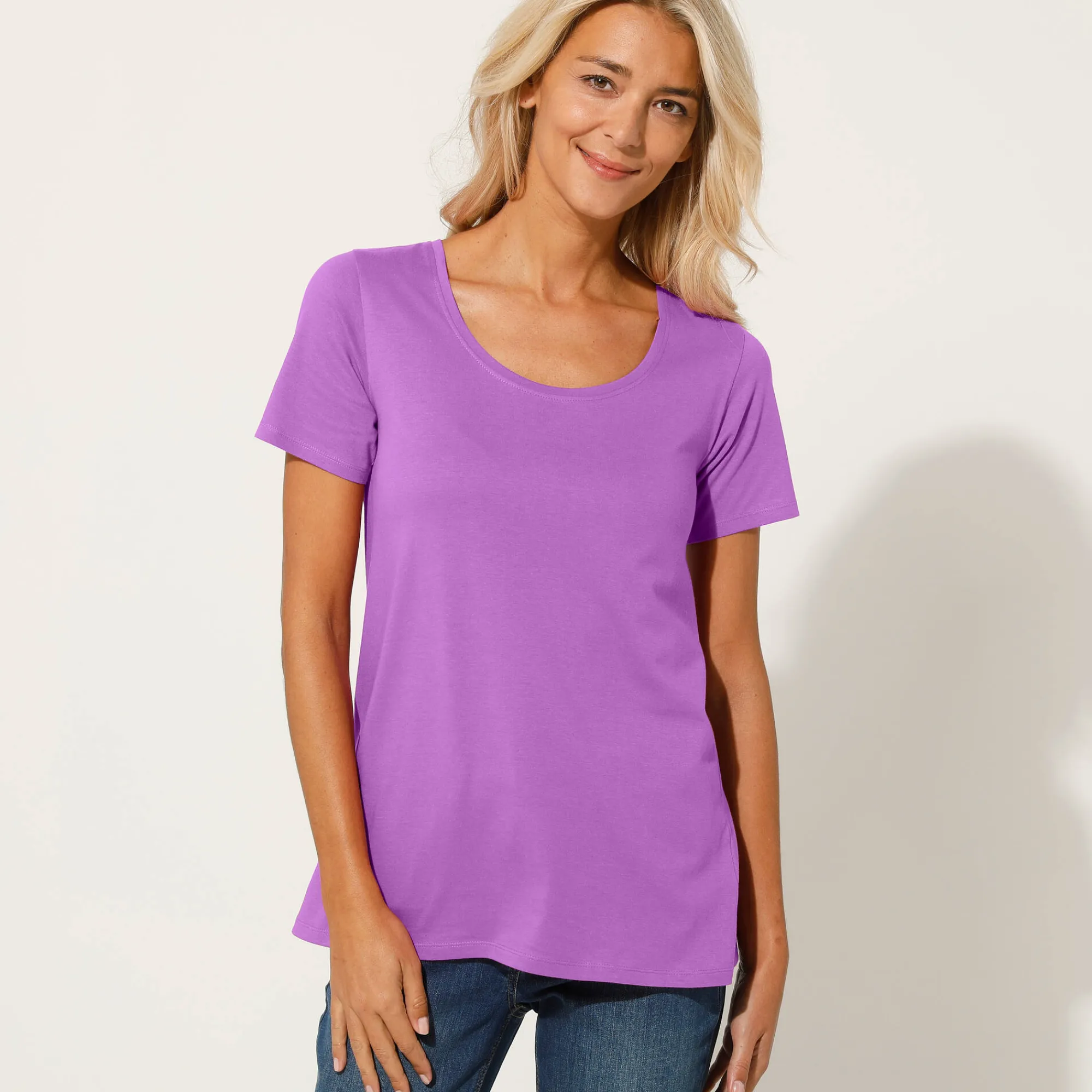 T-Shirt En Topje<Blancheporte Effen T-shirt in biokatoen met ronde hals, eco-verantwoord violine