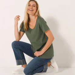 T-Shirt En Topje<Blancheporte Effen T-shirt in biokatoen met ronde hals, eco-verantwoord bronskleur