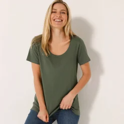 T-Shirt En Topje<Blancheporte Effen T-shirt in biokatoen met ronde hals, eco-verantwoord bronskleur