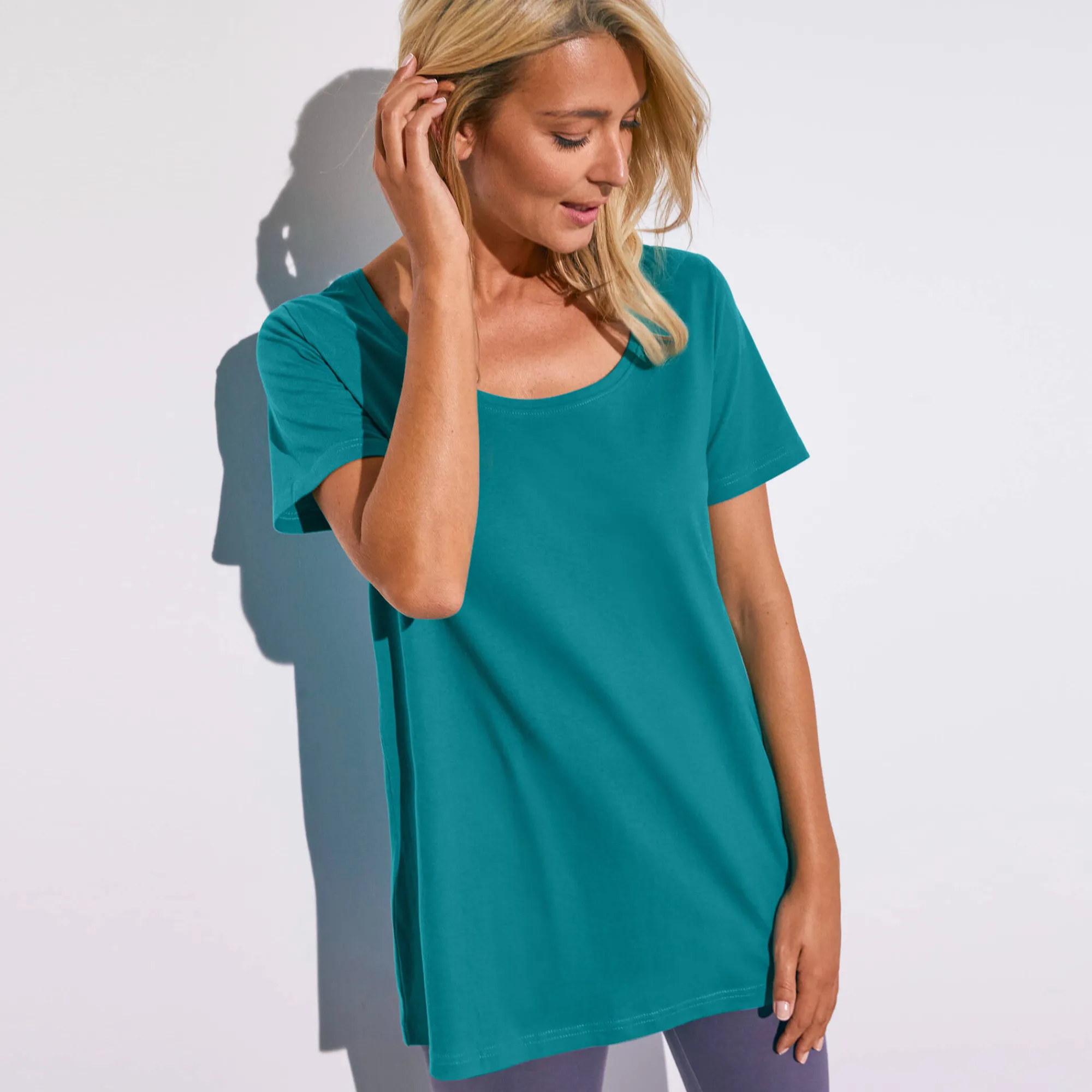 T-Shirt En Topje<Blancheporte Effen T-shirt in biokatoen met ronde hals, eco-verantwoord eendenblauw