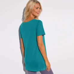 T-Shirt En Topje<Blancheporte Effen T-shirt in biokatoen met ronde hals, eco-verantwoord eendenblauw