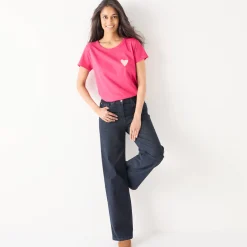 T-Shirt En Topje<Blancheporte Effen T-shirt met 'hart' borduursel, korte mouwen roze