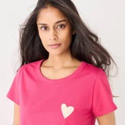 T-Shirt En Topje<Blancheporte Effen T-shirt met 'hart' borduursel, korte mouwen roze