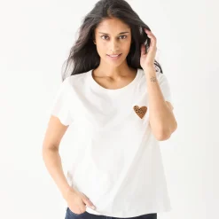 T-Shirt En Topje<Blancheporte Effen T-shirt met 'hart' borduursel, korte mouwen ecru / chocolade