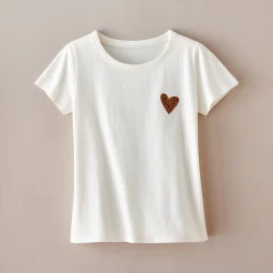 T-Shirt En Topje<Blancheporte Effen T-shirt met 'hart' borduursel, korte mouwen ecru / chocolade