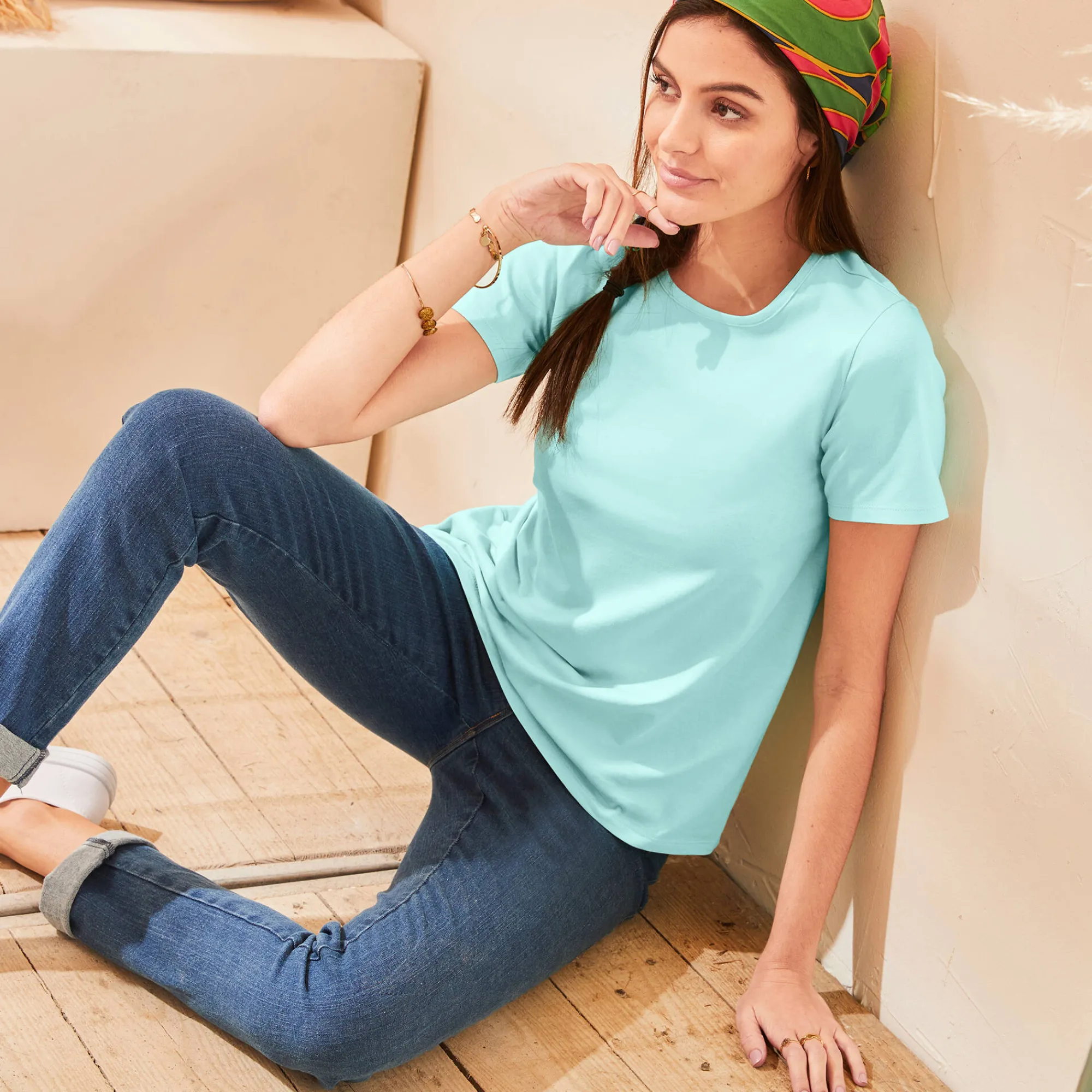 T-Shirt En Topje<Blancheporte Effen T-shirt met korte mouwen aqua