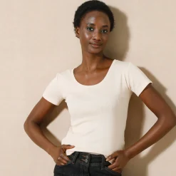 T-Shirt En Topje<Blancheporte Effen T-shirt met korte mouwen en ronde hals in biokatoen(**) beige