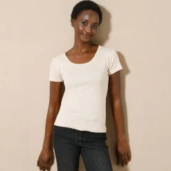 T-Shirt En Topje<Blancheporte Effen T-shirt met korte mouwen en ronde hals in biokatoen(**) beige