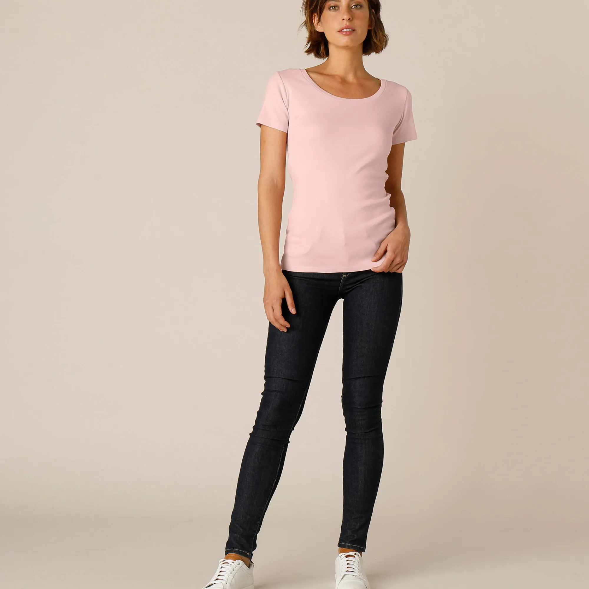 T-Shirt En Topje<Blancheporte Effen T-shirt met korte mouwen en ronde hals in biokatoen(**) poederroze