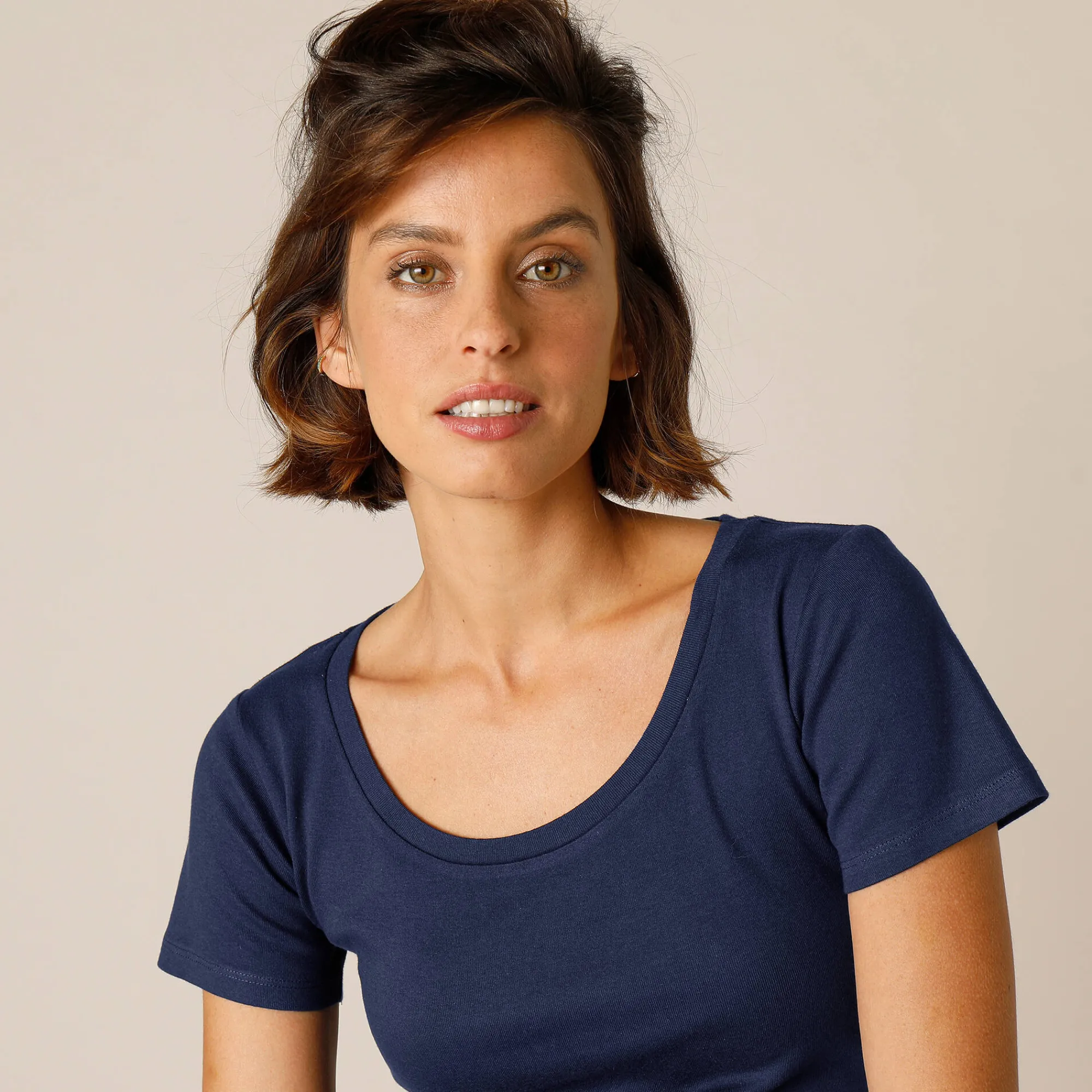 T-Shirt En Topje<Blancheporte Effen T-shirt met korte mouwen en ronde hals in biokatoen(**) marine