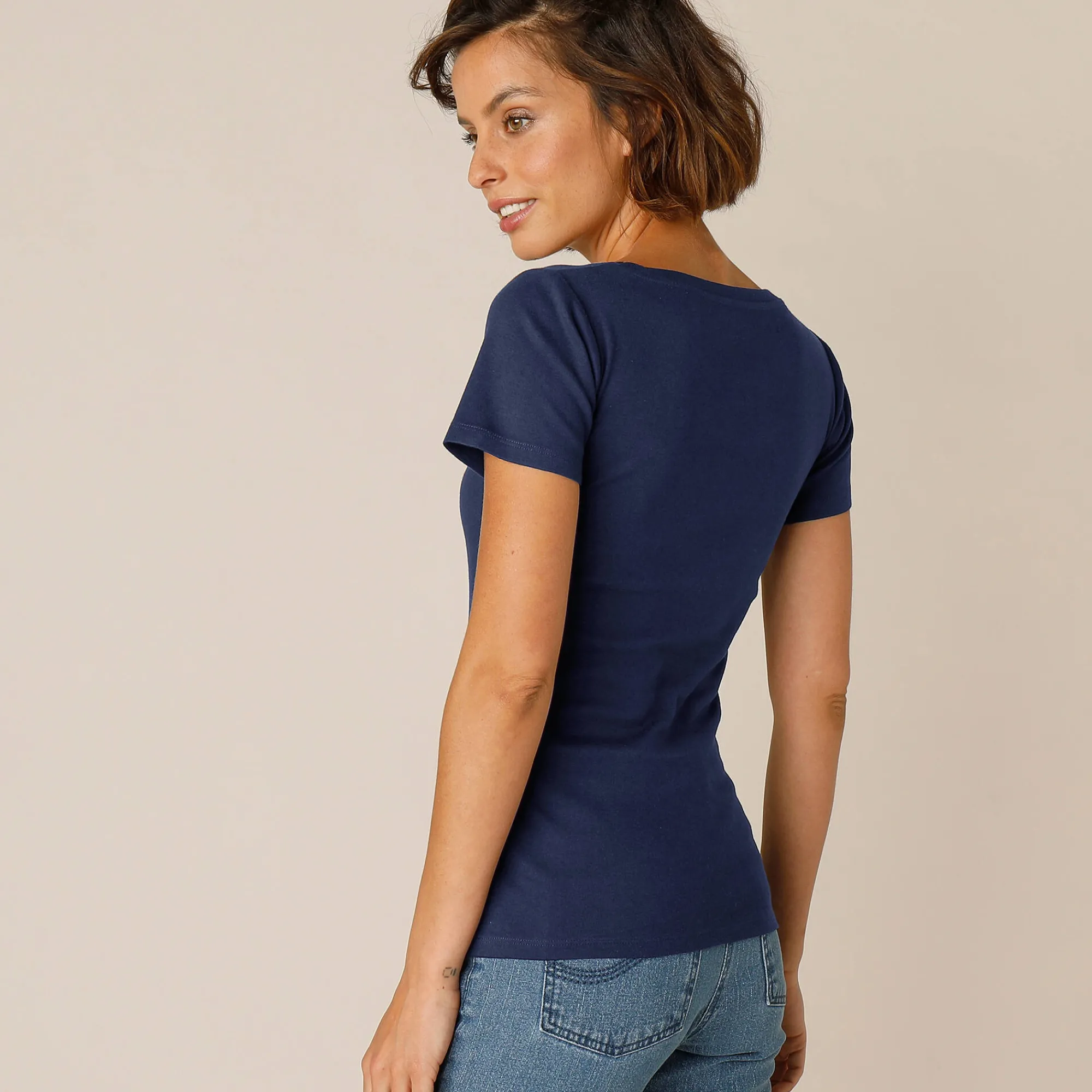 T-Shirt En Topje<Blancheporte Effen T-shirt met korte mouwen en ronde hals in biokatoen(**) marine