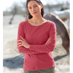 T-Shirt En Topje<Blancheporte Effen T-shirt met lange mouwen in biokatoen(**) kersenrood