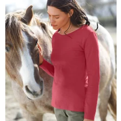 T-Shirt En Topje<Blancheporte Effen T-shirt met lange mouwen in biokatoen(**) kersenrood