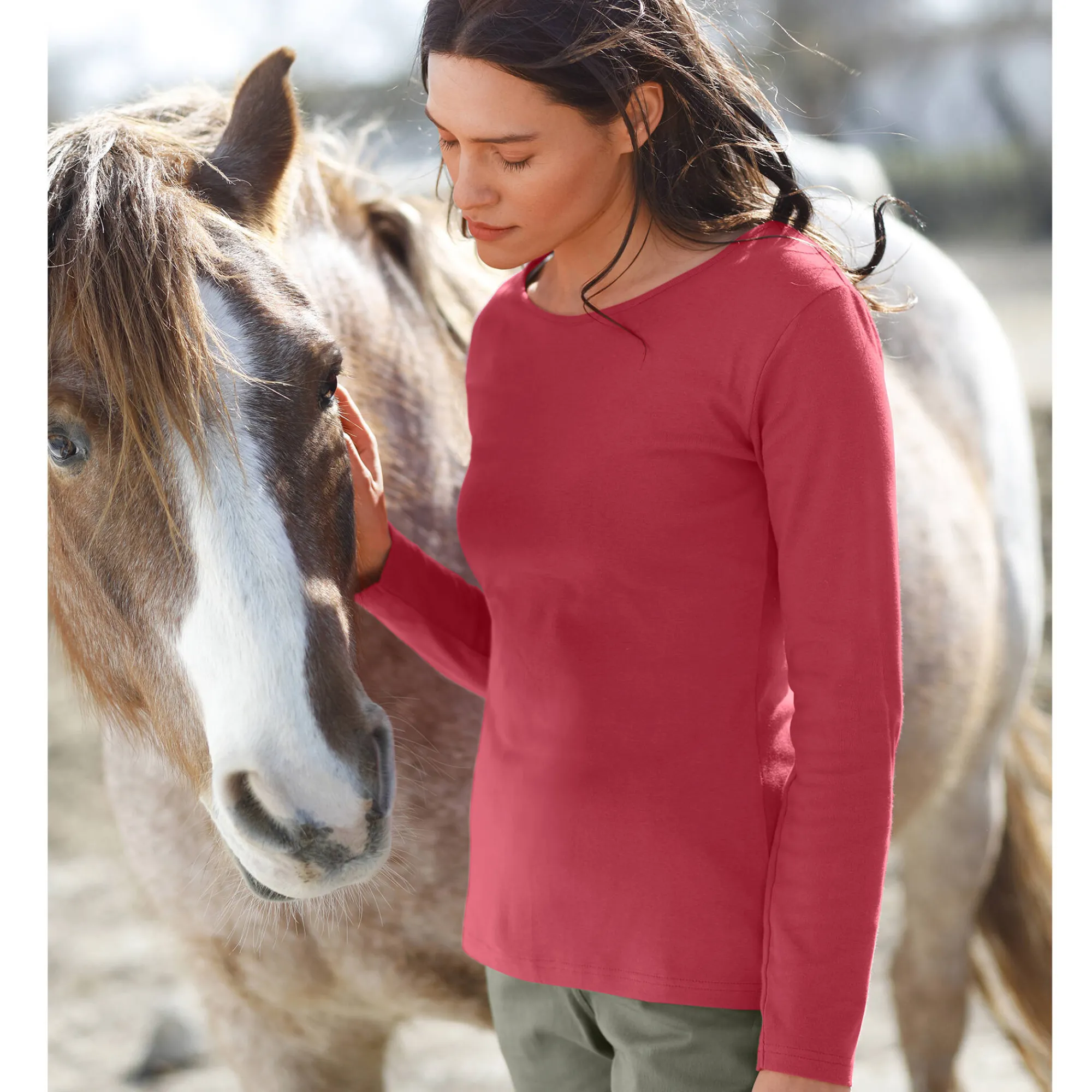T-Shirt En Topje<Blancheporte Effen T-shirt met lange mouwen in biokatoen(**) kersenrood