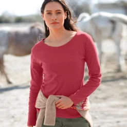T-Shirt En Topje<Blancheporte Effen T-shirt met lange mouwen in biokatoen(**) kersenrood