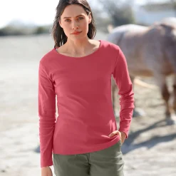 T-Shirt En Topje<Blancheporte Effen T-shirt met lange mouwen in biokatoen(**) kersenrood