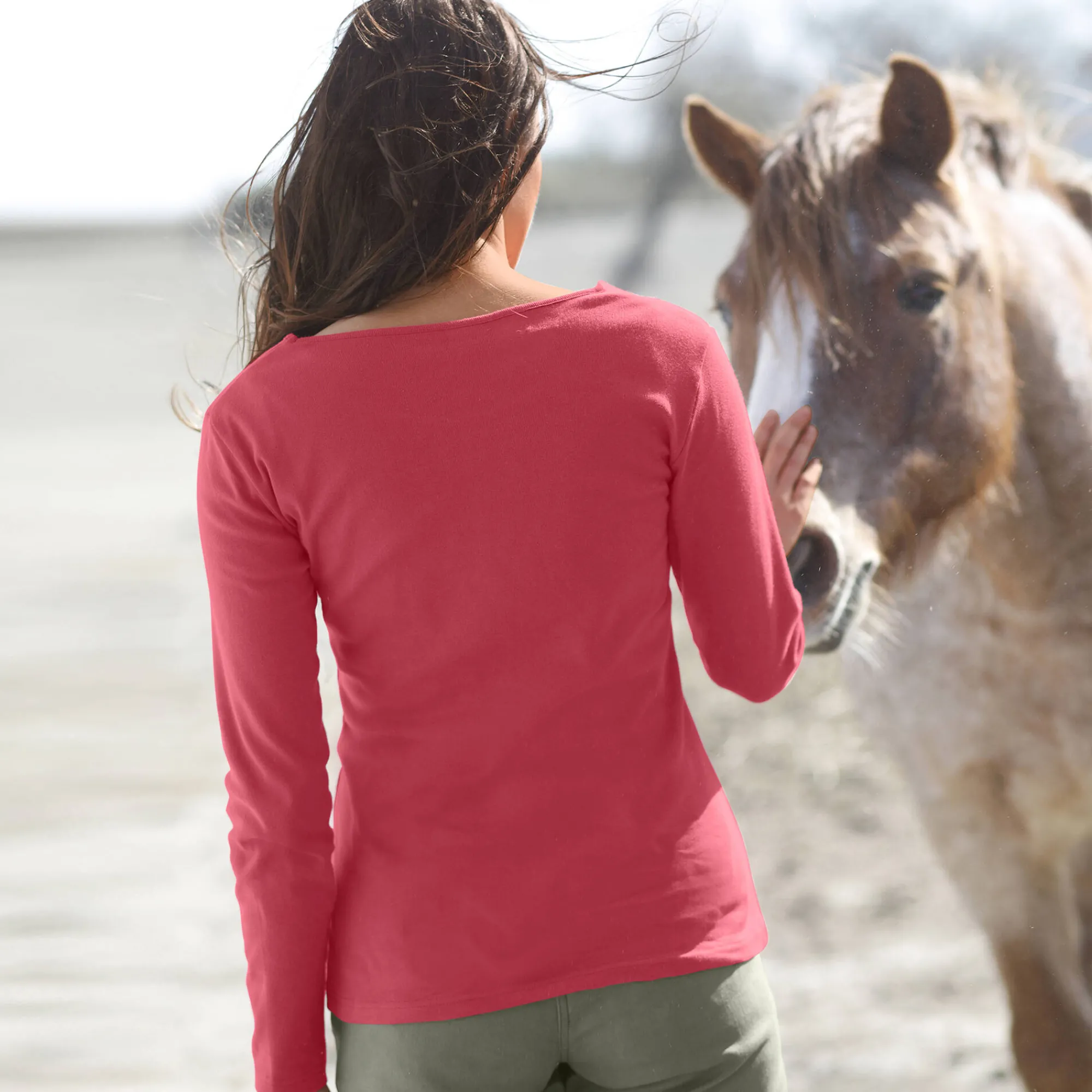 T-Shirt En Topje<Blancheporte Effen T-shirt met lange mouwen in biokatoen(**) kersenrood