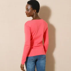 T-Shirt En Topje<Blancheporte Effen T-shirt met lange mouwen in biokatoen(**) koraal