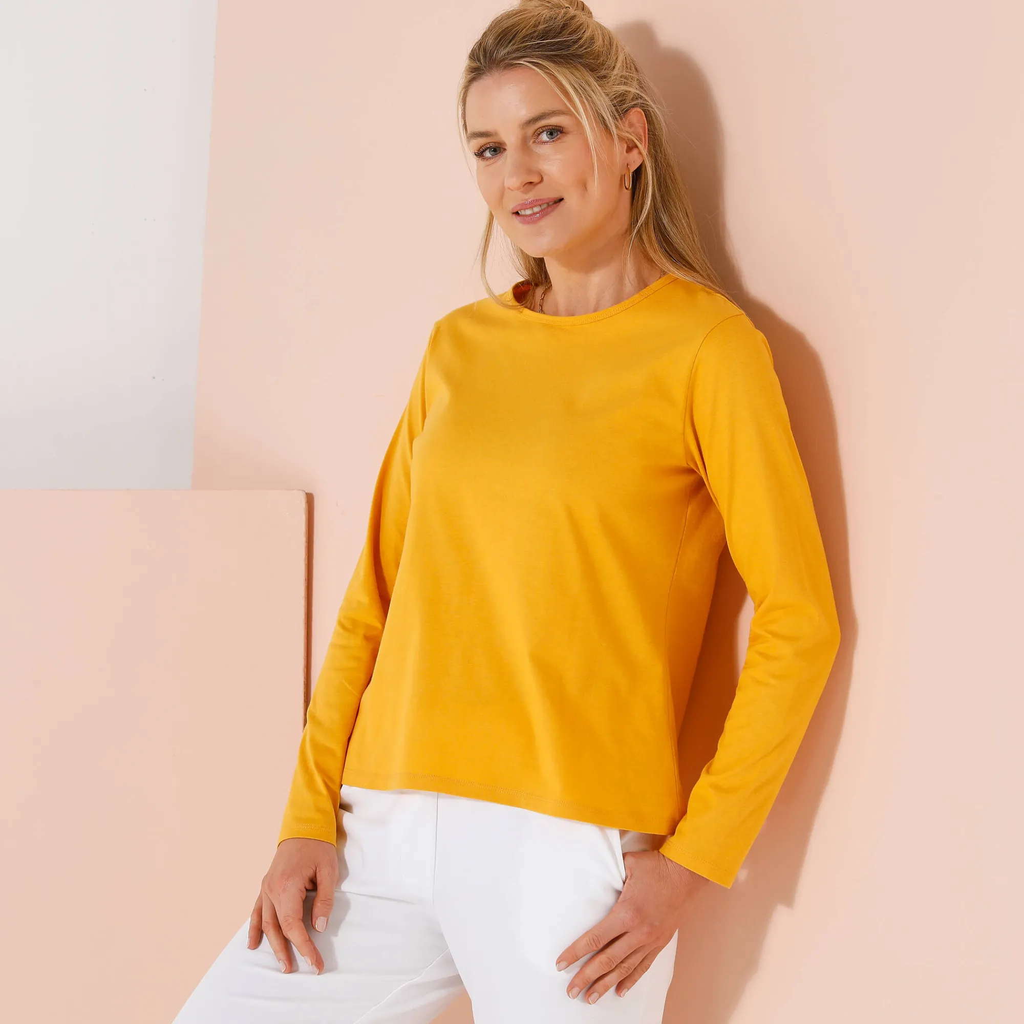 T-Shirt En Topje<Blancheporte Effen T-shirt met lange mouwen honing
