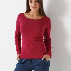 T-Shirt En Topje<Blancheporte Effen T-shirt met lange mouwen in biokatoen(**) pruim