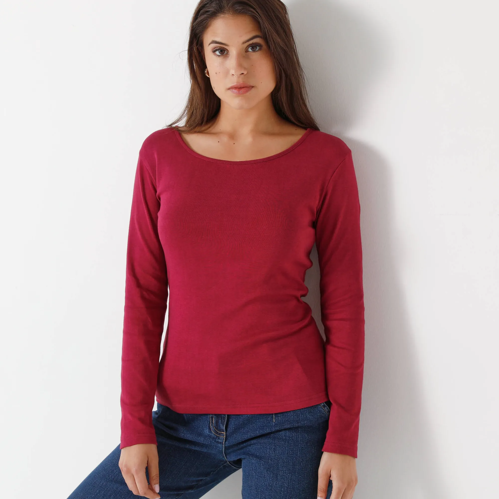 T-Shirt En Topje<Blancheporte Effen T-shirt met lange mouwen in biokatoen(**) pruim