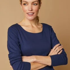 T-Shirt En Topje<Blancheporte Effen T-shirt met lange mouwen in biokatoen(**) marine