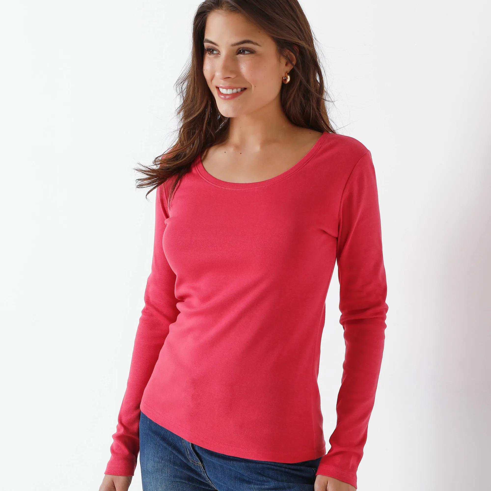 T-Shirt En Topje<Blancheporte Effen T-shirt met lange mouwen in biokatoen(**) framboos