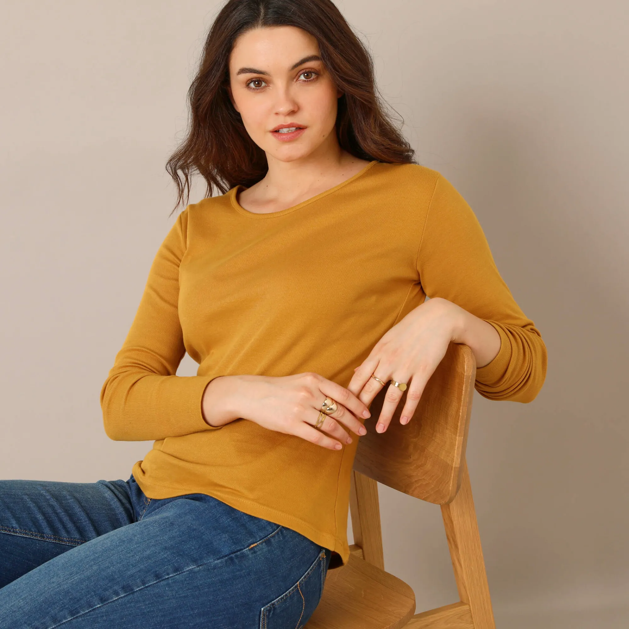 T-Shirt En Topje<Blancheporte Effen T-shirt met lange mouwen in biokatoen(**) kerrie