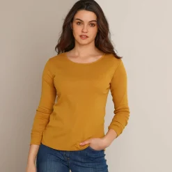 T-Shirt En Topje<Blancheporte Effen T-shirt met lange mouwen in biokatoen(**) kerrie