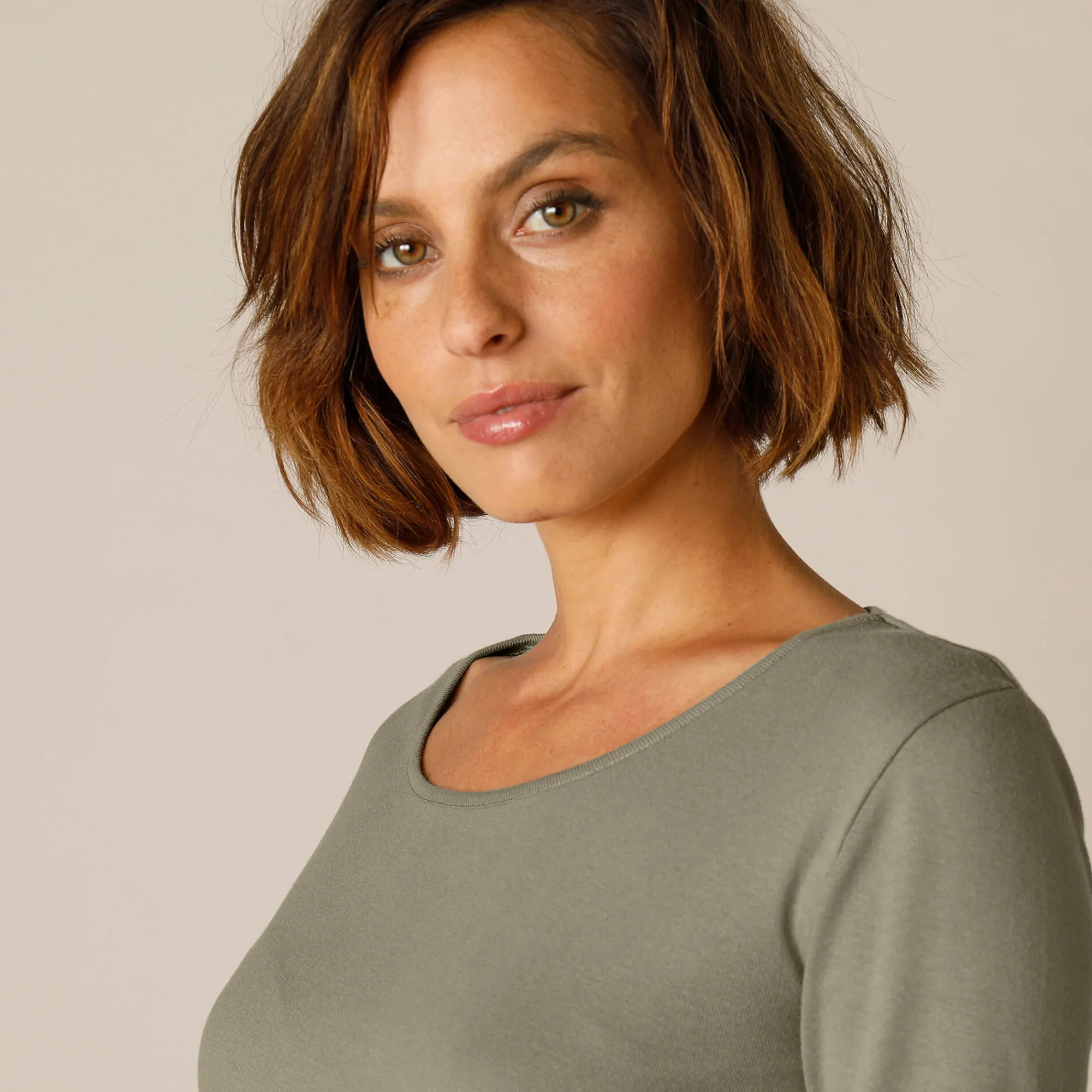T-Shirt En Topje<Blancheporte Effen T-shirt met lange mouwen in biokatoen(**) kaki