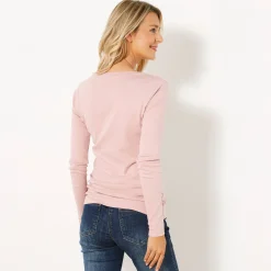 T-Shirt En Topje<Blancheporte Effen T-shirt met lange mouwen in biokatoen(**) grijsroze