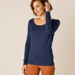 T-Shirt En Topje<Blancheporte Effen T-shirt met lange mouwen in biokatoen(**) marine