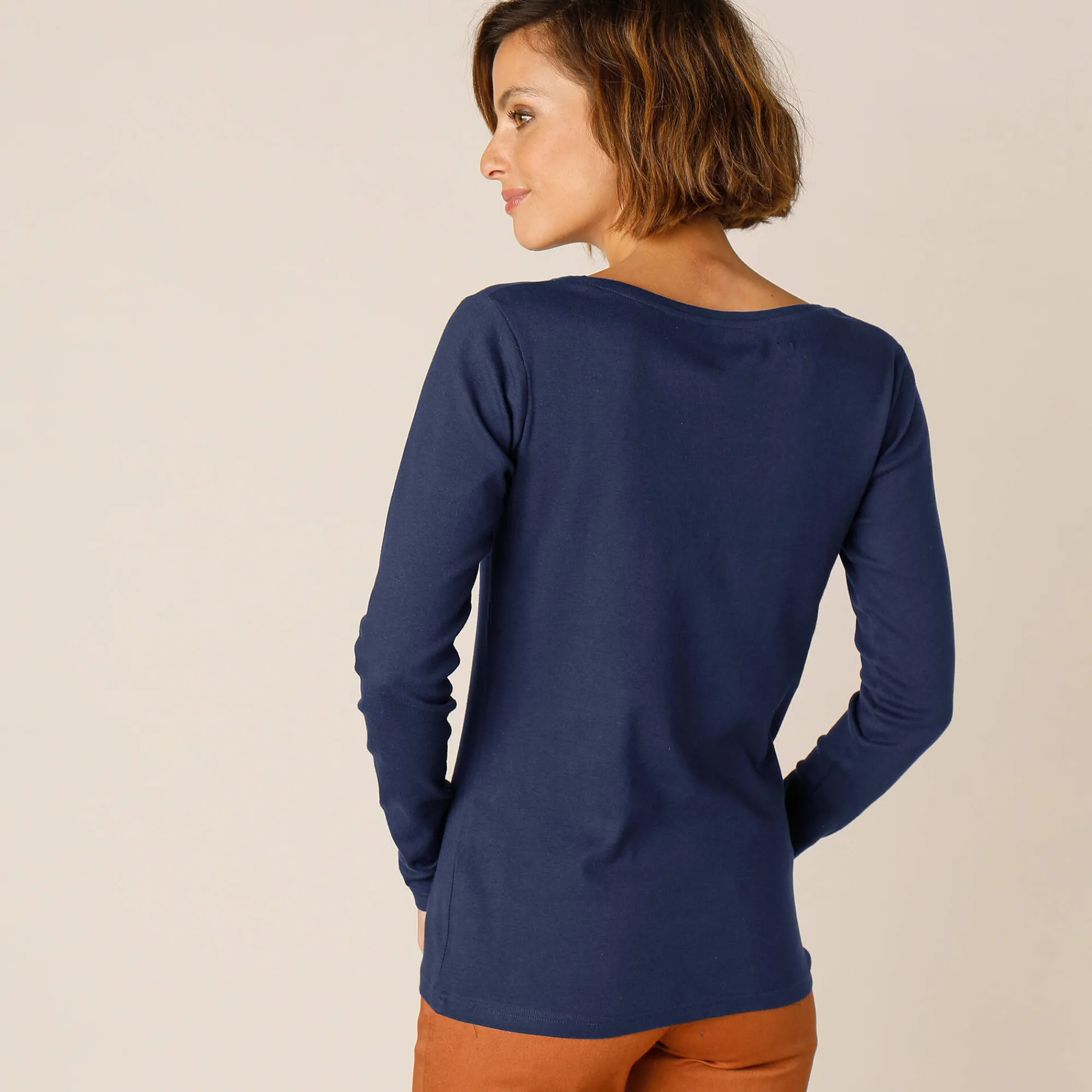 T-Shirt En Topje<Blancheporte Effen T-shirt met lange mouwen in biokatoen(**) marine