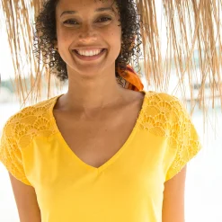 T-Shirt En Topje<Blancheporte Effen T-shirt met macramé geel