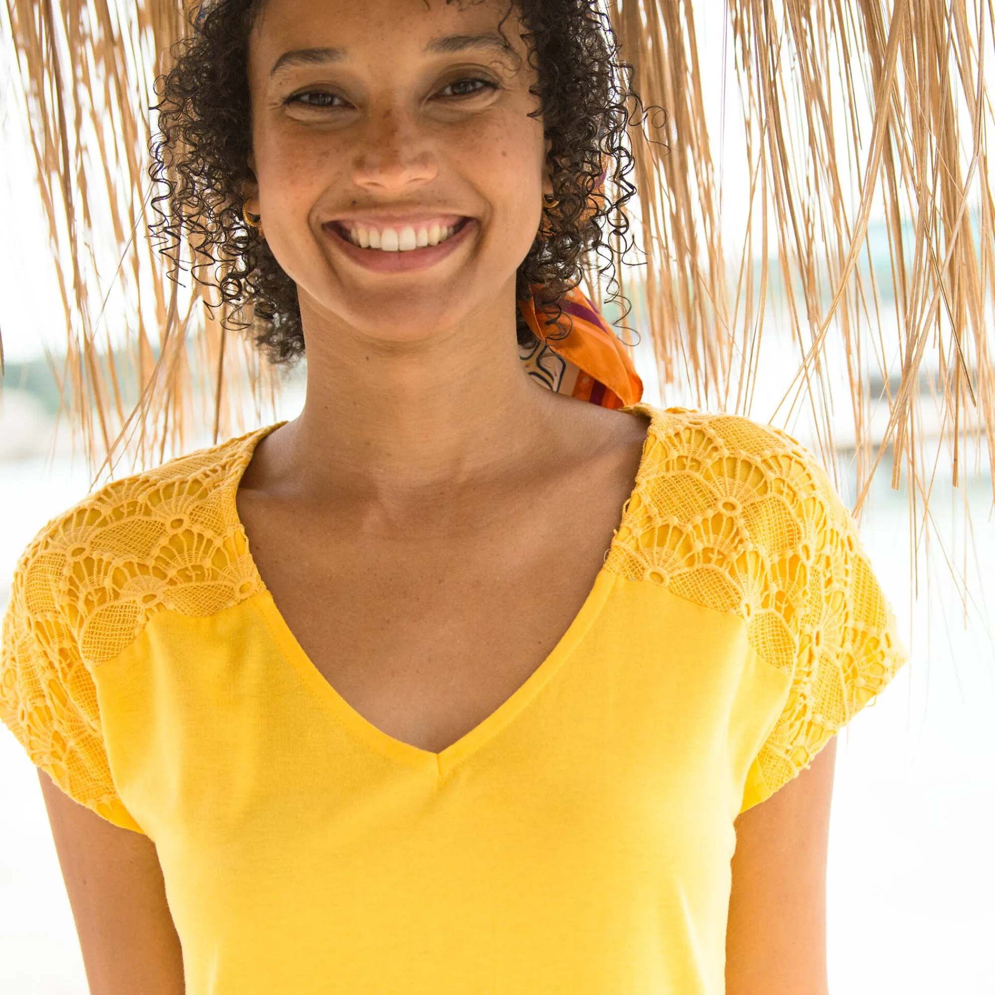 T-Shirt En Topje<Blancheporte Effen T-shirt met macramé geel
