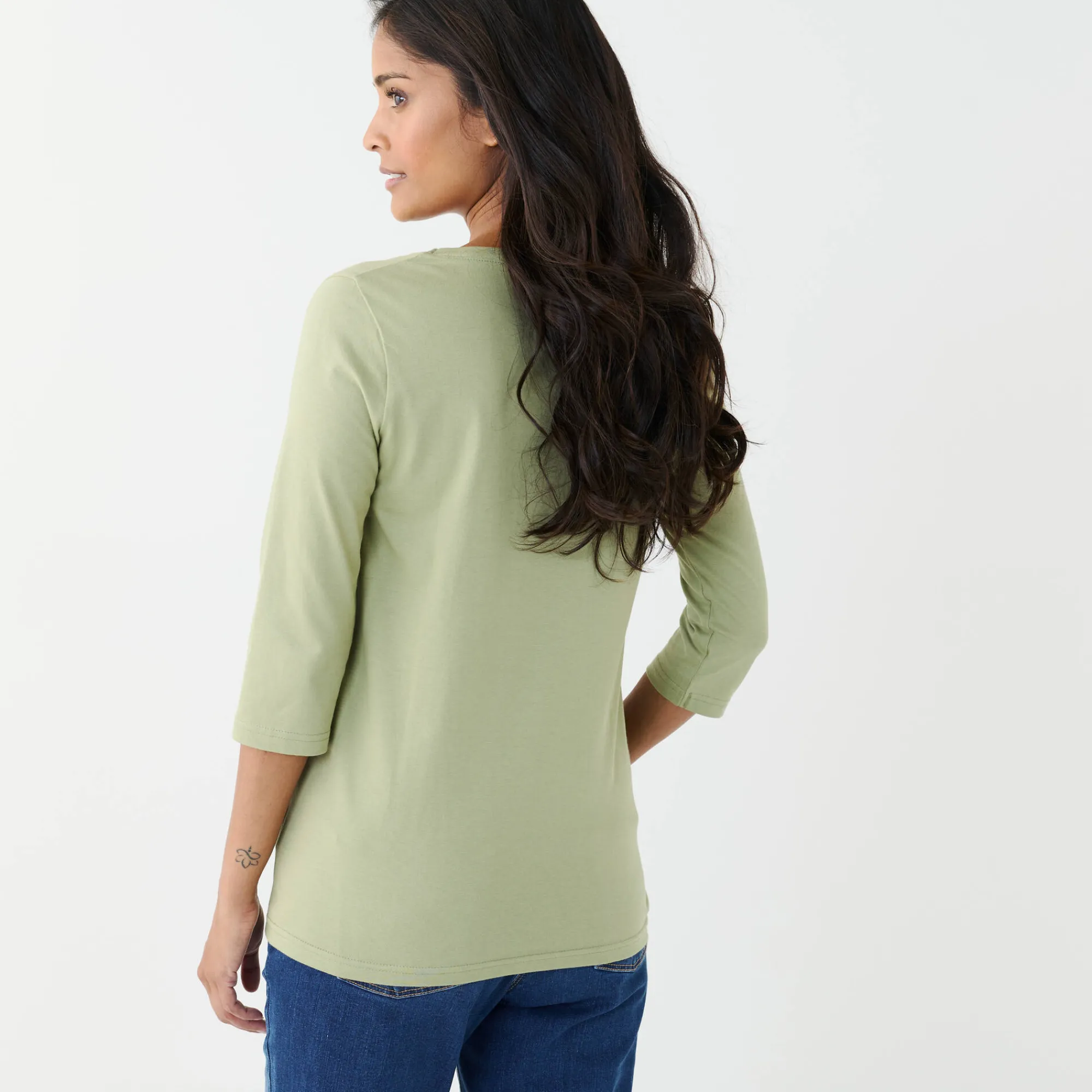 T-Shirt En Topje<Blancheporte Effen T-shirt met 3/4-mouwen en ronde hals, katoen lichtkaki
