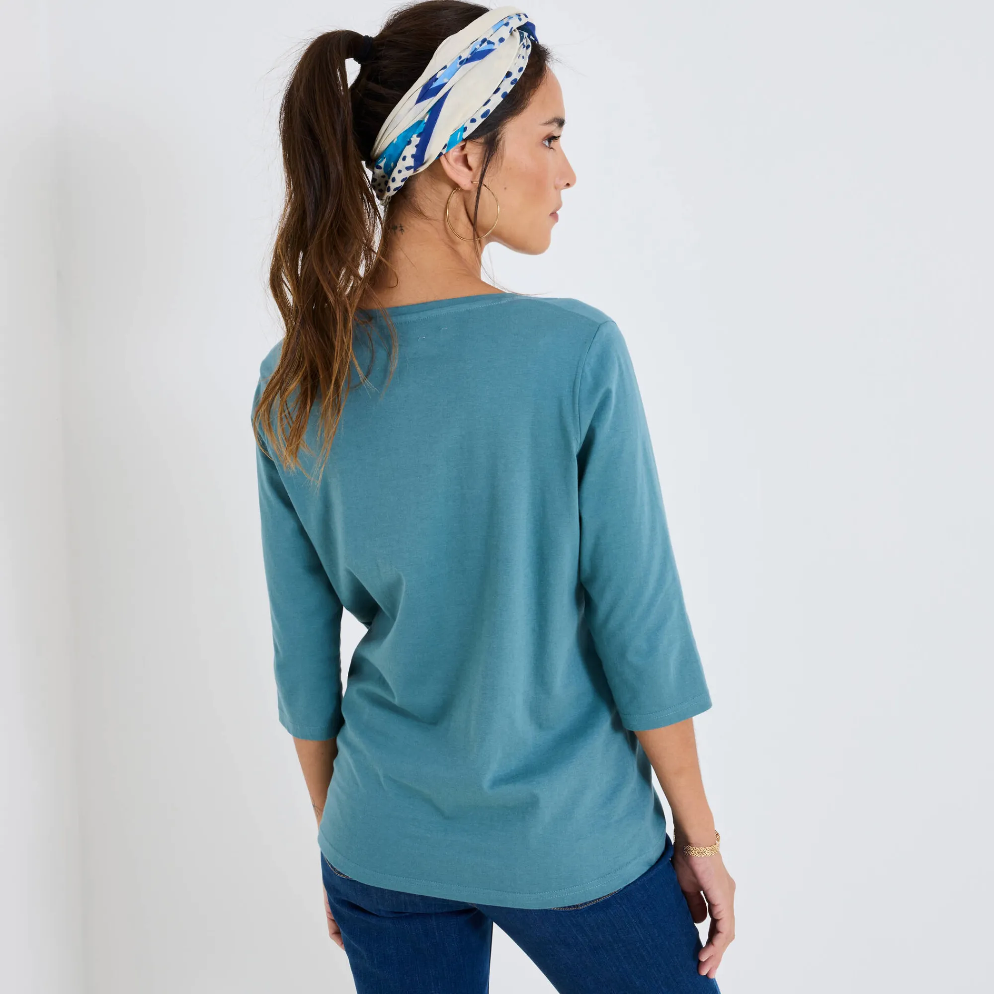 T-Shirt En Topje<Blancheporte Effen T-shirt met 3/4-mouwen en ronde hals, katoen grijsgroen