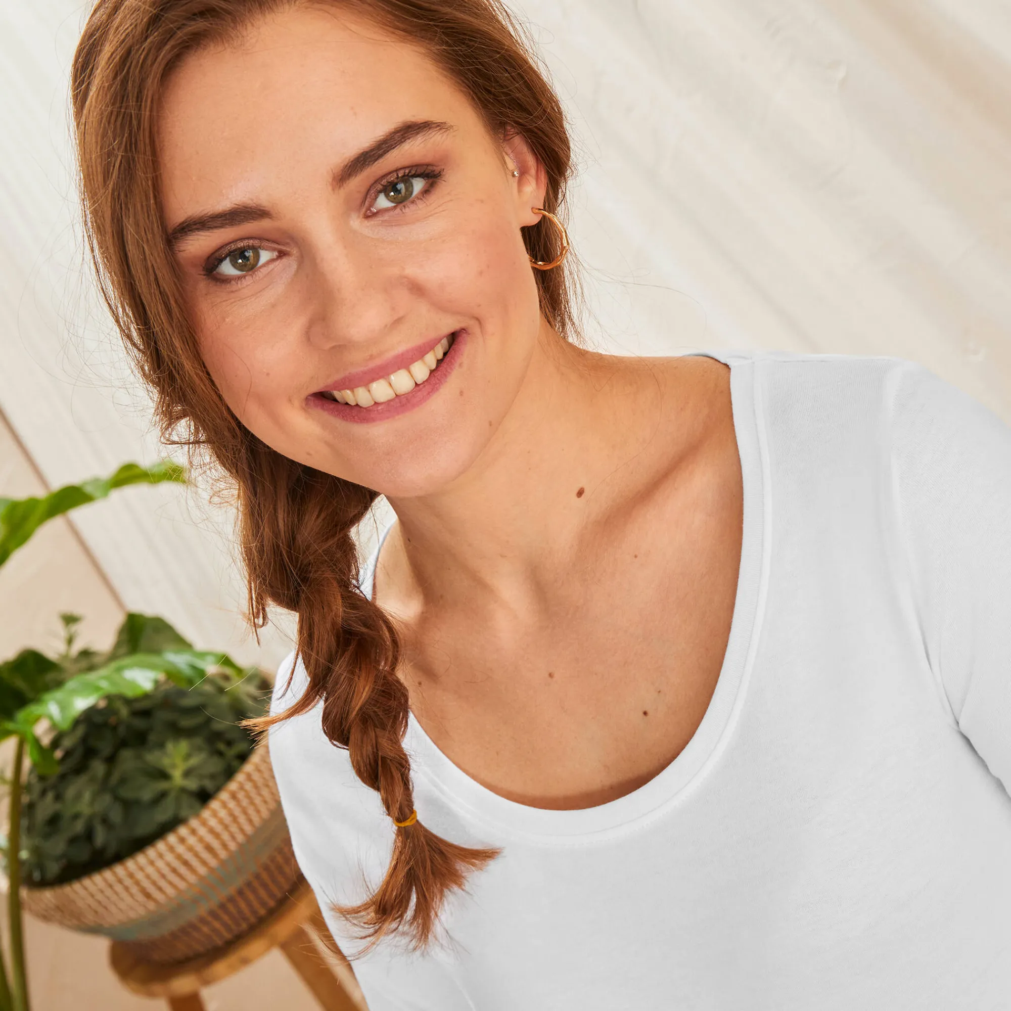 T-Shirt En Topje<Blancheporte Effen T-shirt met 3/4-mouwen en ronde hals, katoen wit