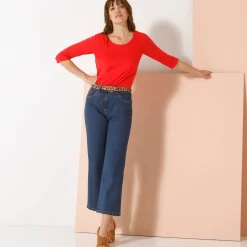 T-Shirt En Topje<Blancheporte Effen T-shirt met 3/4-mouwen en ronde hals, katoen klaproosrood