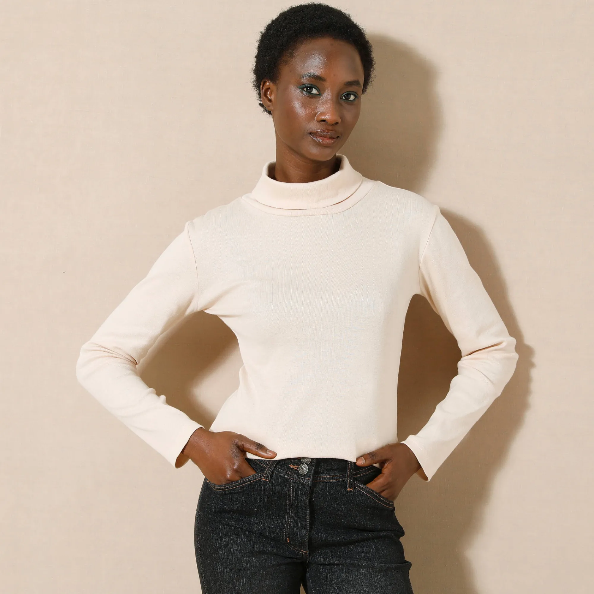 T-Shirt En Topje<Blancheporte Effen T-shirt met opstaande hals in biokatoen(**) beige