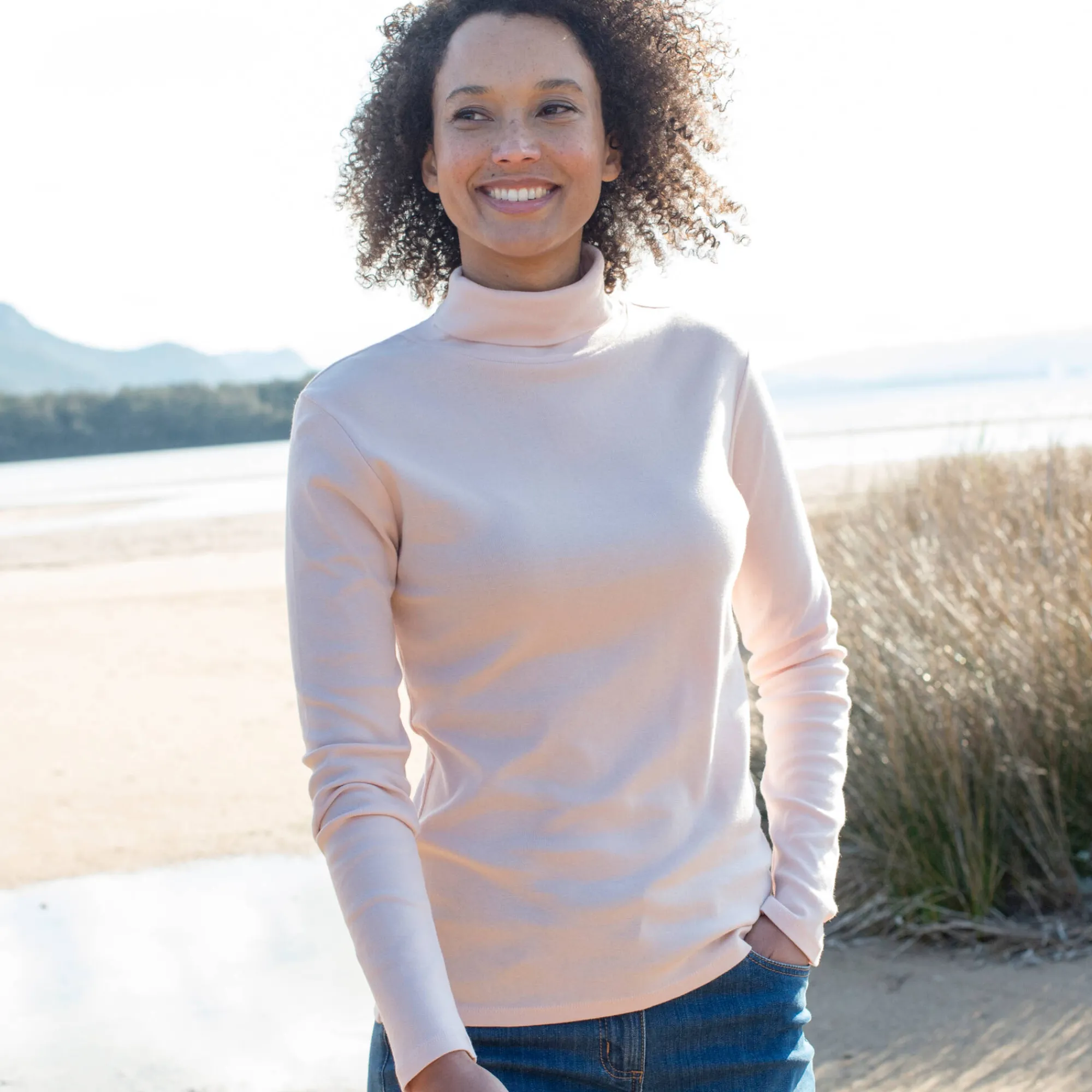 T-Shirt En Topje<Blancheporte Effen T-shirt met opstaande hals in biokatoen(**) poederroze