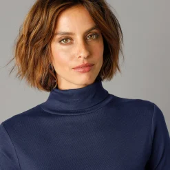T-Shirt En Topje<Blancheporte Effen T-shirt met opstaande hals in biokatoen(**) marine