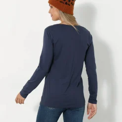T-Shirt En Topje<Blancheporte Effen T-shirt met ronde hals en lange mouwen marine