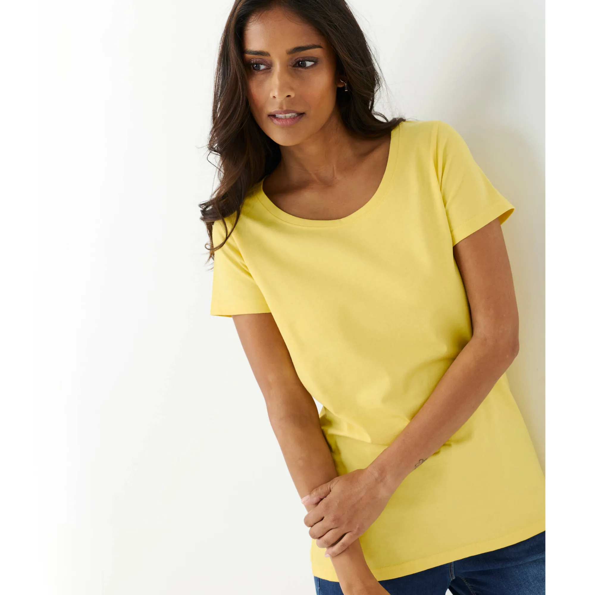 T-Shirt En Topje<Blancheporte Effen T-shirt met ronde hals en korte mouwen, katoen lichtgeel