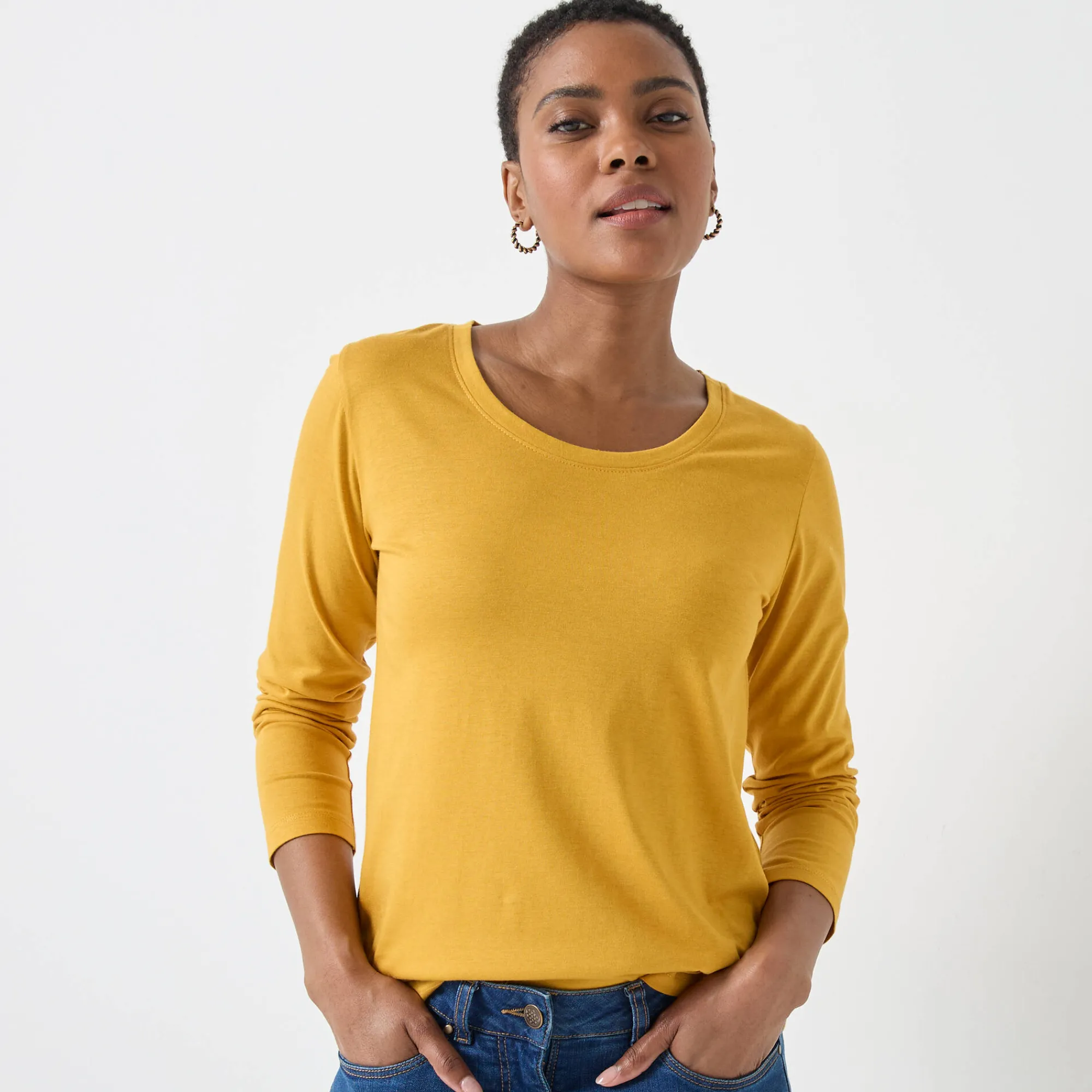 T-Shirt En Topje<Blancheporte Effen T-shirt met ronde hals en lange mouwen kerrie